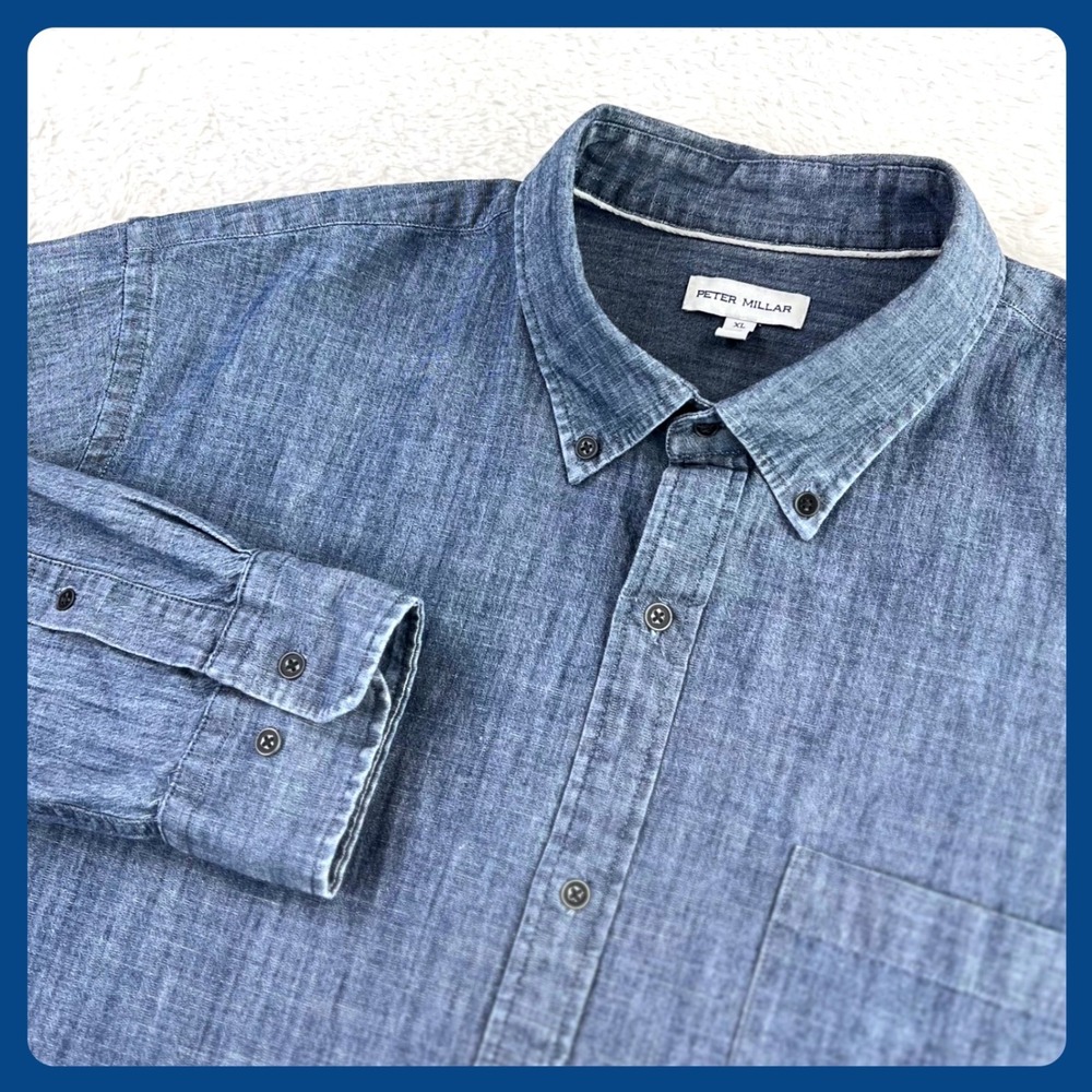 Peter Millar Chambray Button Down Shirt Men's XL … - image 1